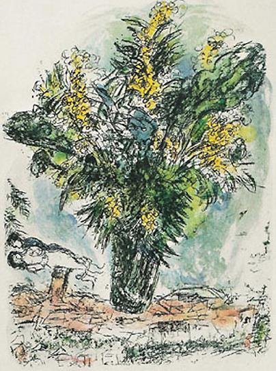 Lithographie Mimosas contemporaine Marc Chagall Peintures à l'huile